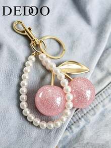 Dedoo Fashionable Cherry Keychain, Shiny Resin Pendant, Alloy C-Shaped Hook, Customizable, Suitable For Wallet/Bag, Ideal Gift For Family, Friends, Couples, Perfect For Valentine's Day - Pink - View 3
