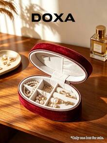 Kotak Penyimpanan Perhiasan Wanita DOXA Oval dengan Resleting, Organizer Anting dan Cincin Ringan, Cocok untuk Penggunaan Sehari-hari dan Hadiah Liburan - Merah - View 5
