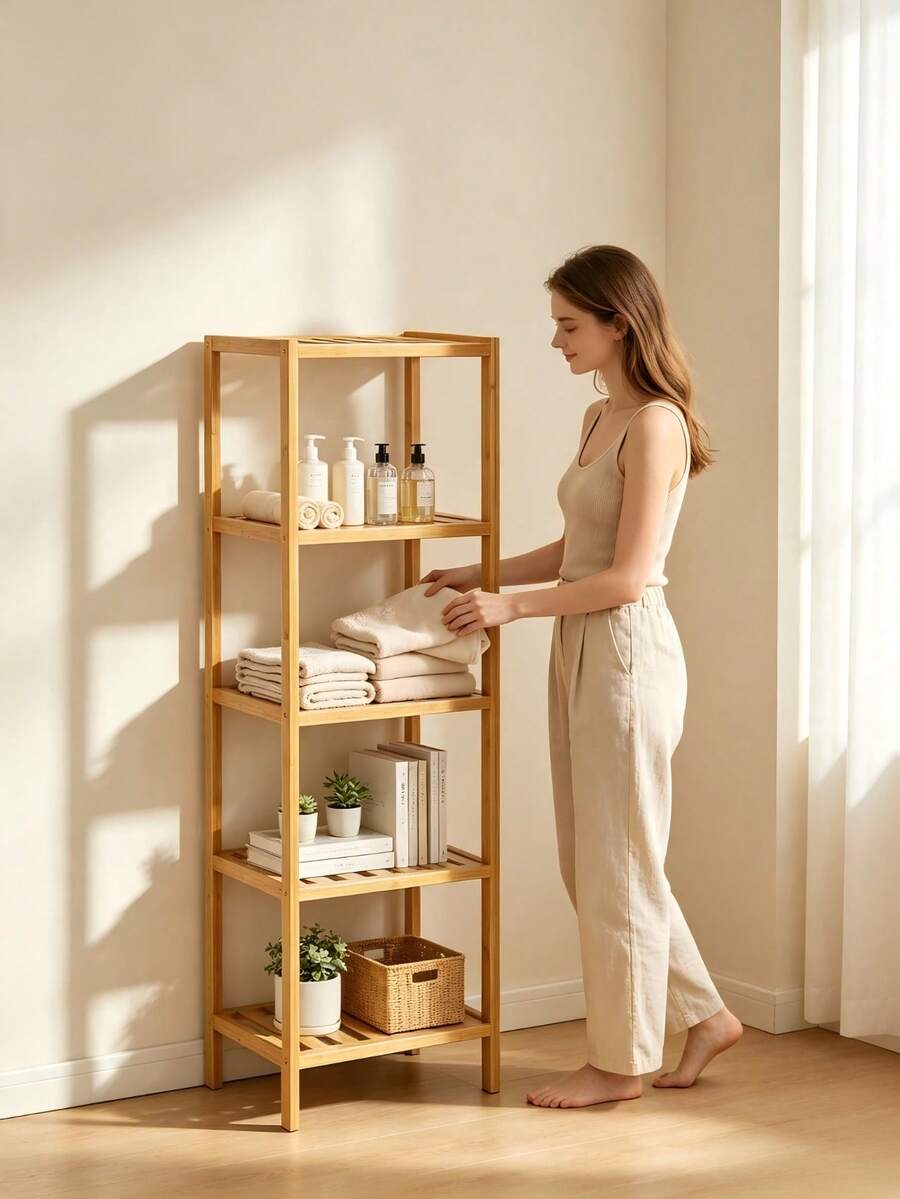 Rak Penyimpanan Bertingkat, Tersedia dalam Spesifikasi 3 Tingkat / 4 Tingkat / 5 Tingkat. Papan Rak Berongga Memberikan Ventilasi dan Ketahanan Terhadap Kelembapan. Stabil dan Hemat Ruang, Cocok untuk Ruang Tamu dan Kamar Mandi. Perlengkapan Penyimpanan Minimalis yang Penting. - Beberapa spesifikasi - View 1