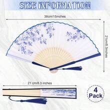 1pc Women's Chinese Style Folding Fan, Foldable Bamboo Hand Fan, Paper Hand Fan, Each Fan Face Color, Pattern, And Position Differ, Randomly Sent - Multicolor - View 5