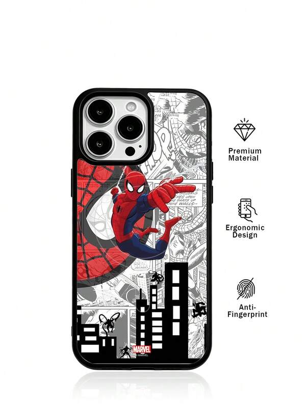 Miniso Marvel Spider Manspiderman Iron Man Cartoon Men's Phone Case With Magnetic Charging Function, Compatible With Summer Phone Cases For S22, S23, S24plus, S25,Samsung S26 Ultra Case Phone 17cases 17ProMax 17Pro 16 Pro Max/15 Plus/14/13/IP 17/15Pro/12 Pro/11/16 Plus,XR Apple Anti Fall And Anti Scratch Protective Case,