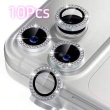 10片裝鑽石鷹眼鏡頭膜，適用於Apple 11/12/12Mini/11Pro/11ProMax/12Pro/12ProMax/13/13Mini/13Pro/13ProMax/14/14Plus/14Pro/14ProMax/15/15Plus/15Pro/15ProMax/16/16Plus/17/16Pro/16ProMax/16E/SE4/17E/17Pro/17Promax/17Air/18PRO/18PROMAX，閃耀鑽石時尚新小眾鏡頭膜，高級鏡頭保護蓋，後置相機保護環，完美禮物，防爆耐刮，高清鏡頭保護 - 彩色 - 查看 5