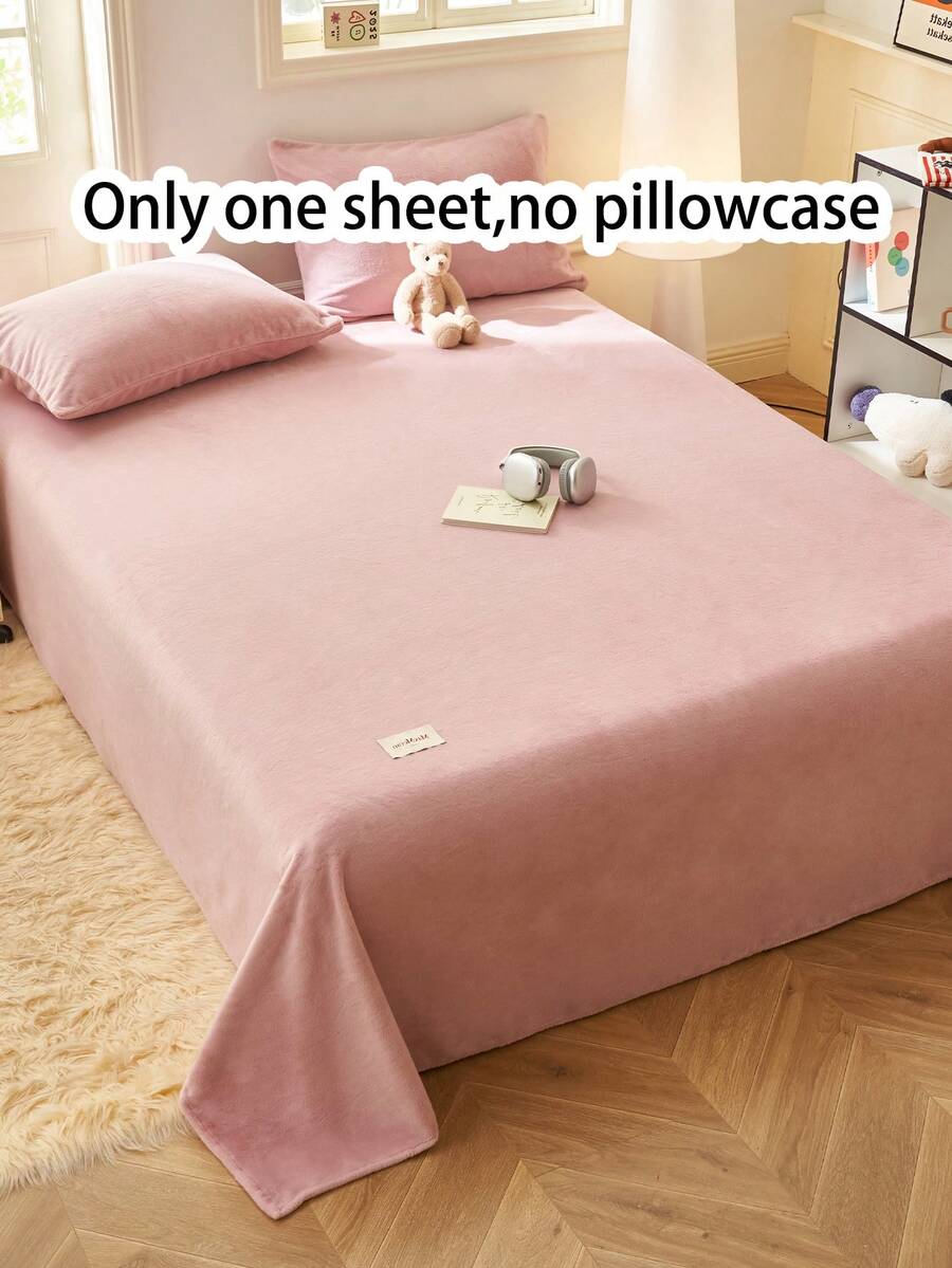 1pc Solid Color Milk Velvet Bed Sheet, Lightweight Soft Comfortable Bedding, Can Be Used As Bed Cover, Bed Sheet, Blanket, Suitable For Dorm, Bedroom Home Use, Multiple Purposes, Multiple Size Options - Rusty Rose - View 1