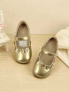 Girls Floral Mary Jane Shoes With Instep Strap - Gold - View 5