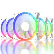 upHere 120mm RGB PCケースファン LEDリングで周りが光る 静音 25mm厚 6PIN SATA電源 コントローラーとリモコン付き 白い枠 5本1セット RGB06-5 - チェックする 8