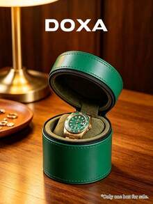 DOXA 綠色圓形拉鍊硬殼單隻手錶收納盒，便攜旅行手錶保護盒，適合商務出差與送禮，僅空盒 - 綠色 - 查看 4