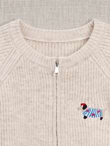 JIANHU Comfortable Knitted Zip-Up Jacket With Dog Embroidery, Soft And Fluffy, Suitable For Christmas And Holiday Wear, Casual And Warm Fall - Apricot - View 5