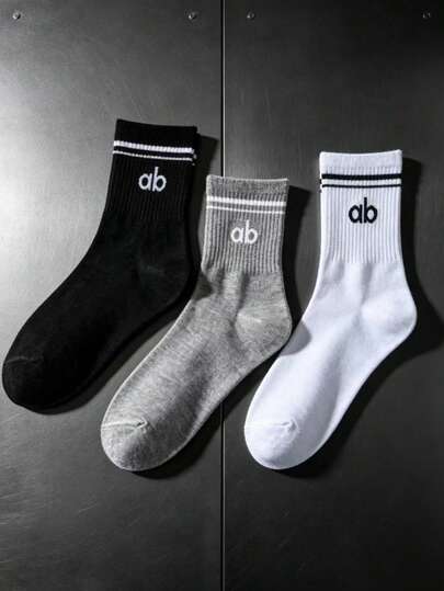 1/3/6/9/15/30 Pairs Mid-Calf Striped Letter Women's Socks, Soft And Comfortable, Casual Versatile Sports Socks, Suitable For Daily Wear Or Outdoor Activities, All Seasons