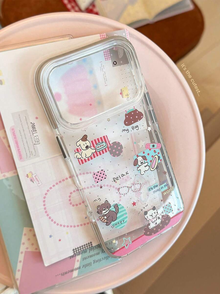 Casing Ponsel Transparan Motif Kucing & Anjing, Kompatibel dengan iPhone 16, 17 Pro Max, 13, 15, 14, Gaya Stiker Kartun, Casing Lembut Magnetik - MultiWarna - View 1