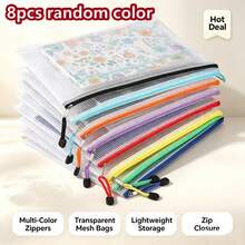 A4 Zipper File Bag, Random Color Mesh Zipper Bag, Puzzle Storage Bag, Transparent Thickened Mesh File Zipper Bag, Document Bag, Suitable For Travel, School, Office, School Supplies, Back To School Season - Multicolor - View 10