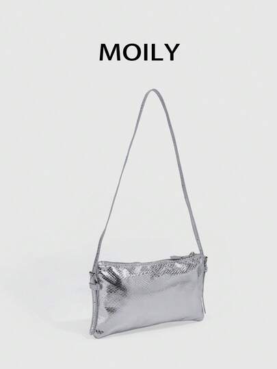 Elegant Minimalist Small Square Silver Shoulder Bag, Casual Versatile Crossbody Bag, Minimalist Women's Handbag, Underarm Bag