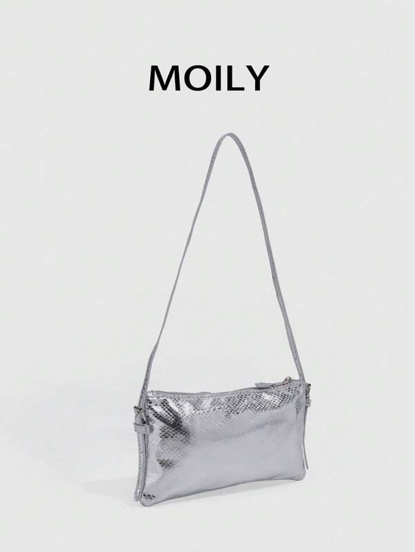 Elegant Minimalist Small Square Silver Shoulder Bag, Casual Versatile Crossbody Bag, Minimalist Women's Handbag, Underarm Bag