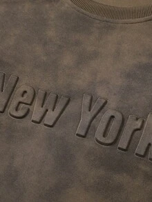 Men's Vintage Tie-Dye Crew Neck Sweatshirt New York Embossed Letter Loose Fit Long Sleeve Top - Brown - View 9