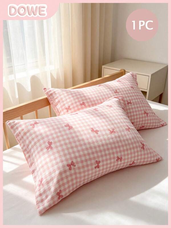 1pc Pillowcase, Soft Pillow Cover, Bow Pattern, With Envelope Closure, Wrink-Free, Better For Hair Skin Sleep, Pillow Covers Without Filling For Bedroom, Bedding Supplies Ultra Soft And Breathable, No Filler, Machine Washable, Suitable For Living Room And Household Use, Bedroom Decoration, Utumn Decor, Room Decor, Back To School, School Supplies,Fall Decor,Autumn Decor,Room Decor