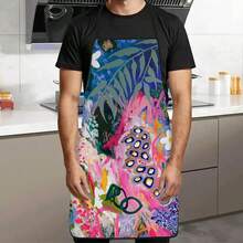 1pc Graffiti Style Floral Print Apron, Printed With Plant Palm Leaf Peacock Pattern, Durable Cooking Apron Suitable For Bakers, Cake Decorators, BBQ Enthusiasts, Gardeners, Painters, Nail Artists - Perfect Gift For Home And Professional Chefs - Multicolor - View 5