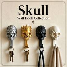 4pcs Skull Wall Hooks, Suitable For Entryway And Bathroom Towel Rack, Vintage Style Coat And Hat Storage Hooks, Bedroom Door Storage Hooks, Halloween Atmosphere Decorative Hanging Hooks, Punk Style Practical Hooks - 4-piece Pack - View 1
