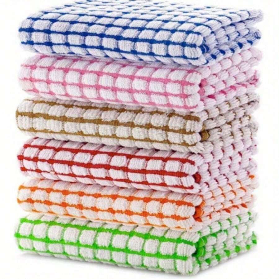 3/6/12/18/24pcs Reusable Durable Plaid Towels, Super Absorbent Soft Lint-Free Multi-Purpose Cleaning Cloths, Perfect For Kitchen Cleaning, Tea Set And Glass Drying [Multi-Color Assorted] - Multicolor - View 1