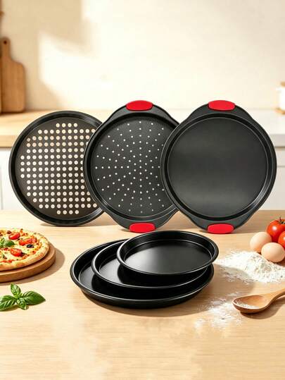 Pizzaform i kolstål med non-stick och hål, perforerad rund bakplåt för hemmaugn