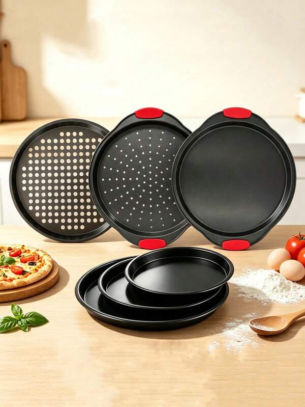 Bandeja de pizza de acero al carbono antiadherente con agujeros, bandeja de hornear redonda perforada, utensilio de cocina para horno doméstico