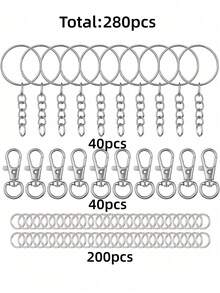 70/140/280/560pcs Keychain Making Material Set - 40 Swivel Clasps, 10 Key Rings, 50 Open Rings, DIY Keychain Craft Tools (Gold/Silver) - Multicolor - View 16
