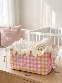 1pc Rectangular Baby Room Storage Basket, Lattice Lace Decor, Used For Storing Baby Bottles, Diapers And Wet Wipes Storage Box - Multicolor - View 6
