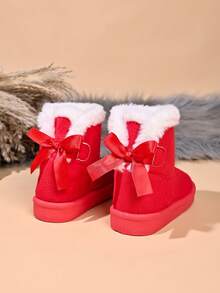 Baby Fashion New Snow Boots With Bow Decoration - Red - View 3