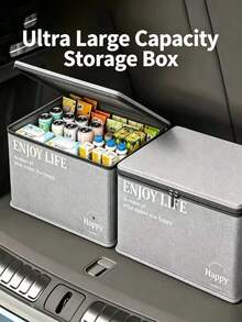 1pc Foldable Zipper Storage Box, Can Be Laid Flat When Not In Use To Save Space, Suitable For Car Trunk, Wardrobe And Bedroom Miscellaneous Storage - A - View 3
