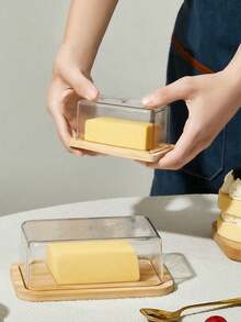 1pc Bamboo Butter Dish With Lid, Butter Box, Cake Box, Small Transparent Storage Container For Butter, Small Cakes, Fruits, Bread, Cheese - View 8