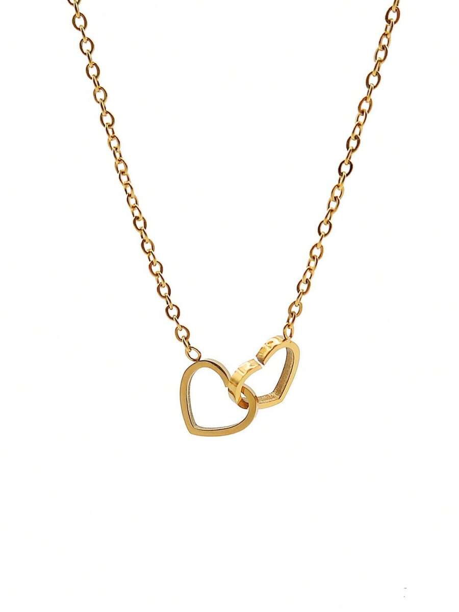 Double Ring Heart Necklace For Women, Light Luxury Niche Design, Ins Style Sweet Delicate Clavicle Chain, Versatile Accessory For Students - Double Heart Necklace - View 1
