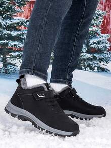 Winter High-Top Fleece-gefütterte Schneestiefel, rutschfeste Outdoor-Herrenschuhe, bequeme High-Top Herren-Freizeitschuhe, langanhaltend Herren-Sportschuhe mit dicker Sohle, bequeme leichte Wanderstiefel, verdickte warme Herrenstiefel, hochwertige Outdoor-Winterstiefel (asymmetrisches Muster) - Schwarz - Übersicht 6