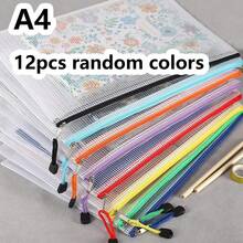 A4 Zipper File Bag, Random Color Mesh Zipper Bag, Puzzle Storage Bag, Transparent Thickened Mesh File Zipper Bag, Document Bag, Suitable For Travel, School, Office, School Supplies, Back To School Season - Multicolor - View 11