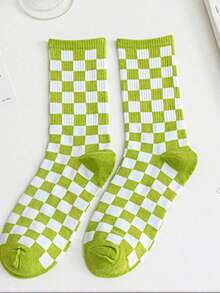 5 Pairs Unisex Plaid Mid-Calf Socks, Random Assortment, Minimalist Fashion Vintage, Soft & Comfortable, Casual Versatile, Suitable For Daily Home Wear, Autumn/Winter Essential - Multicolor - View 6