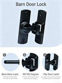 90/180 Degree Non-Perforated Flip Door Lock, Protective Sliding Door Lock With Installation Screws, Barn Sliding Door Deadbolt, Door Latch, Suitable For Barn, Garden, Bathroom, Cabinet, Window And Sliding Door Screwdriver Set - Multi-color - View 6