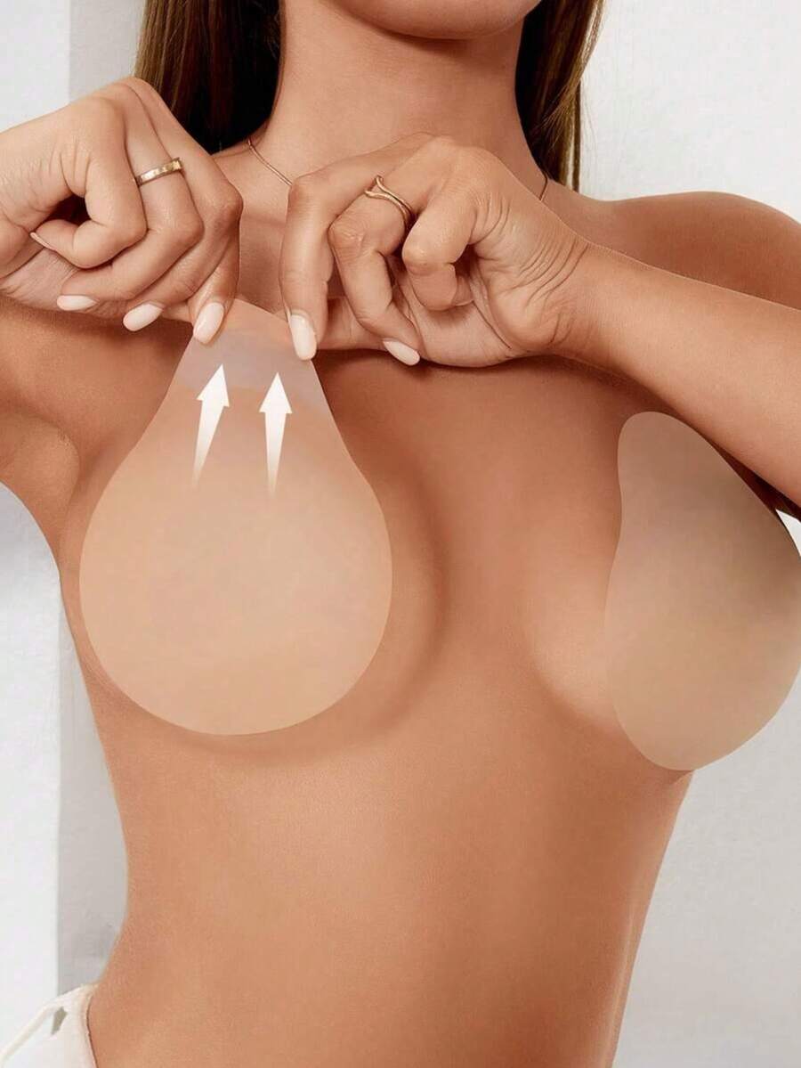2pcs Women's Silicone Breast Implants: Ultra-Thin Solid Silicone Lifting Pads, Invisible Seamless Lightweight Comfortable, For Breast Lift - Silver - View 1
