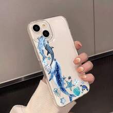 1pc Creative White Turtle Whale Jellyfish Starry Sky Pattern, High Transparency Phone Case, Anti-Drop Anti-Scratch Anti-Fingerprint Transparent TPU Soft Shell, Camera Lens Protection Compatible With Apple, Nothing, Pixel, Protective Case, Slight Color Difference May Occur Due To Lighting During Photography - Multicolor - View 2