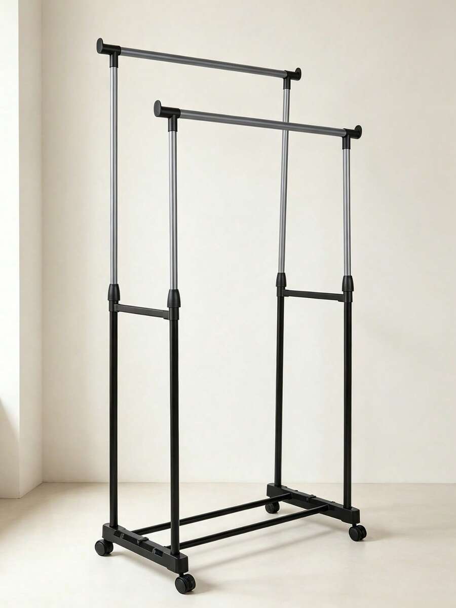 Adjustable And Retractable Floor-Standing Drying Rack (Available In Single- Or Double-Pole Versions); Features Swivel Casters For Mobility-Suitable For Indoor Use, Balconies, Or Bedrooms As A Garment Rack. - Standard Version - View 1