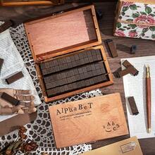 70pcs Vintage Letter And Number Wooden Box Stamp Set, Includes Uppercase And Lowercase Letters, Regular And Cursive Fonts, Suitable For Cross-Border Journaling - Sets - View 2