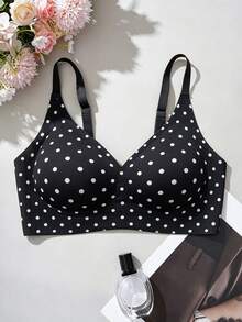 Sujetador inalámbrico de talla grande para mujer, negro con lunares blancos, con pegamento de gelatina, cómodo, suave y de moda - Multicolor - Ver 4