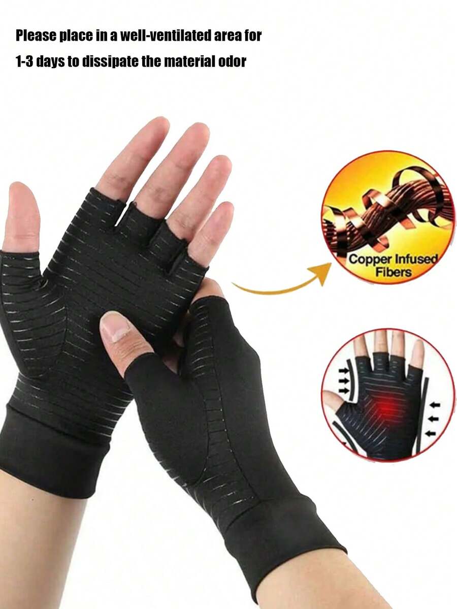 1 Paio di Guanti a Compressione in Fibra di Rame Mezza-Dita/Dita Intere, Design Antiscivolo con Dita Aperte, Vestibilità a Pressione su Palmo e Polso, Delicati sulla Pelle - Multicolore - Visualizzare 1