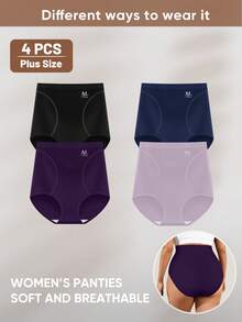 4pcs Women Plus Size High Waist Panties Triangle Briefs Tummy Control Shaping Elastic Soft Breathable - Multicolor - View 5