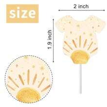 Sun  Cupcake Toppers Boho Neutral Baby Shower Yellow Gingham Decor 24 Styles Double-Sided Yellow Sun Gingham Baby  Cupcake Toppers, Boho Neutral Little Sunshine Baby Shower Dessert Decor - As Pic - View 4