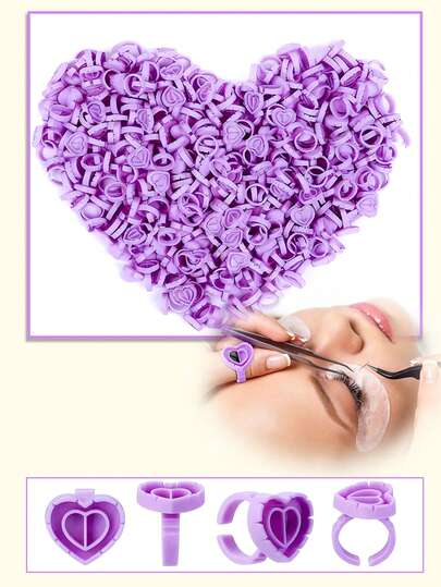 50pcs/100pcs Purple Eyelash Extension Glue Cup Heart&Triangle Shaped Drip Tool For Eyelash Extension Tattoo Supplies Or Beauty Salon Extension Adhesive Holder Pink Glue Ring