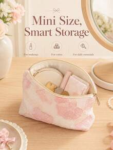 1pc Cute Floral Embroidered Zipper Makeup Bag, Soft Fabric Mini Coin Purse, Portable Cosmetic Storage Bag, Suitable For Lipstick, Earrings And Daily Small Items - Multiple Styles - View 10
