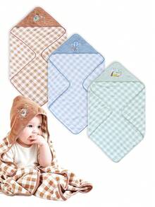 Coral Fleece Kids Hooded Bath Towel, Newborn Baby Wrap Blanket, Cute Embroidered Cartoon Bath Cape Robe - Multicolor - View 7
