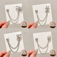 4pcs Multi-Function Clothing Clips, Metal Material, Star, Heart, Bow Shapes, Suitable For Shirts, Clothing, Pants, Can Be Used As Cuff Clips, Button Clasps, Or Cute Decorative Cuff/Sleeve Button Chain Clips For Clothing Embellishment - Multicolor - View 9