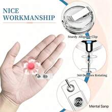 1 Set Clear Five-Petal Flower Retractable Badge Reel With Horizontal ID Card Holder, Gift For Doctors, Nurses, Teachers, Students, Office Staff - E - View 8