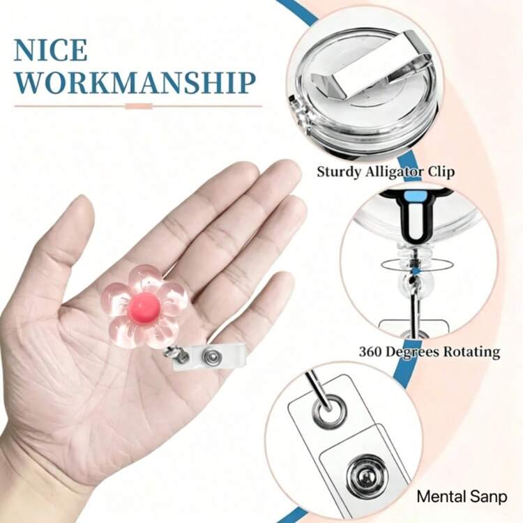 1 bộ dây đeo thẻ rút hoa 5 cánh trong suốt kèm bao đựng thẻ ID nằm ngang, quà tặng cho bác sĩ, y tá, giáo viên, học sinh, nhân viên văn phòng - E - Xem 8