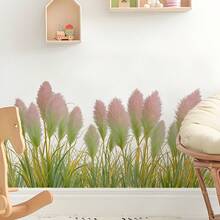 1PC 30*60cm Bohemian Style Pink Pampas Grass Wall Sticker, Removable Green Grass Wall Decal, Suitable For Bedroom, Home Decor Aesthetic Floral Baseboard Mural - Multicolor - View 1