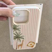 1件 TPU材質清新柔軟條紋長頸鹿與椰子樹圖案手機殼，適用於 iPhone 17 Pro Max/17/16 Pro Max/15/13/12/11/S20 FE/A15/S24/A55/Note 11/Note 12/Note 13 Pro，全包覆防摔軟保護殼 - 白色 - 查看 4
