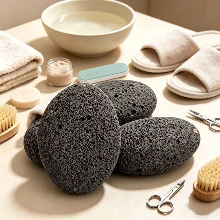 5/3/2/1 Peça Pedra-Pomes Oval para os Pés, Rocha Vulcânica Natural Pura, Esfoliação da Sola e do Calcanhar, Cuidados com os Pés, Remove Pele Morta, Suprimentos de Banho e Esfoliação dos Pés (Natural Pura com Leve Diferença de Cor) - Vários estilos - Visão 1